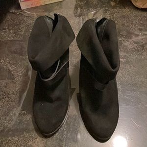 New direction short suede zipper back high heel boots . Black size 7